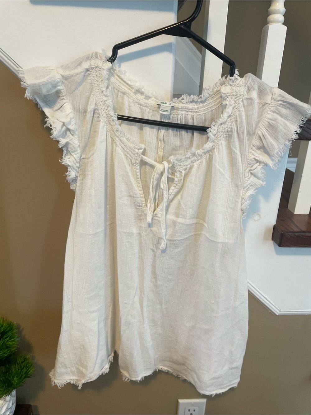 aerie Cream Boho Peasant Tie-Front Top